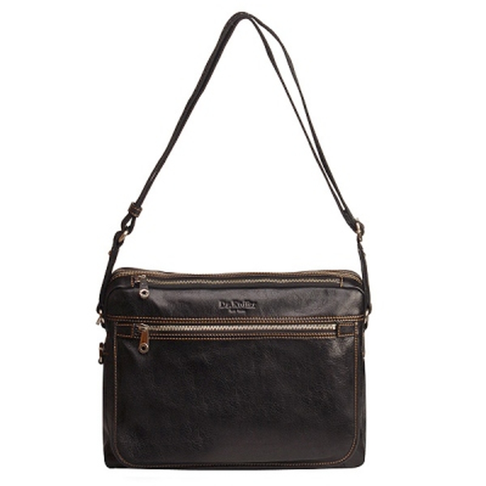 Прямоугольная мужская черного цвета сумка с коричневой отделкой Dr.Koffer B402320-02-04