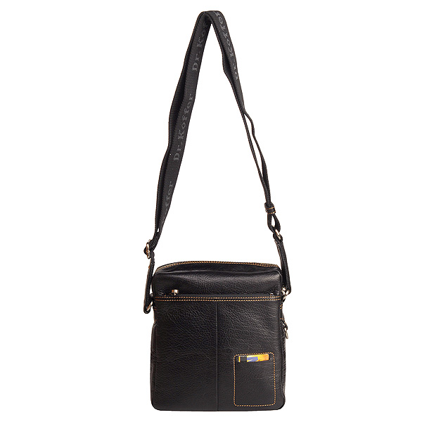 Черная мужская кожаная сумка на плечевом ремне с коричневой отделкой Dr.Koffer B402319-02-04