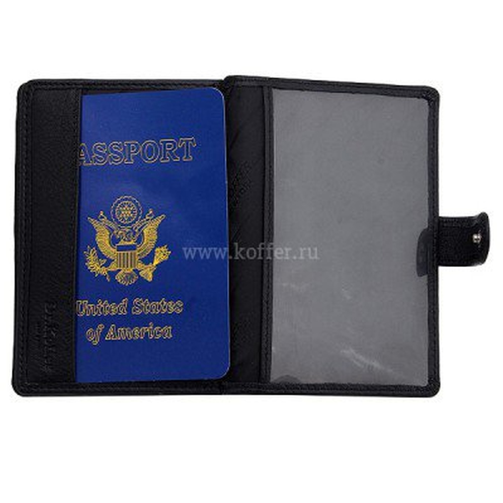 Обложка для паспорта и автодокументов из зернистой черной кожи на кнопке Dr.Koffer X267921-01-04