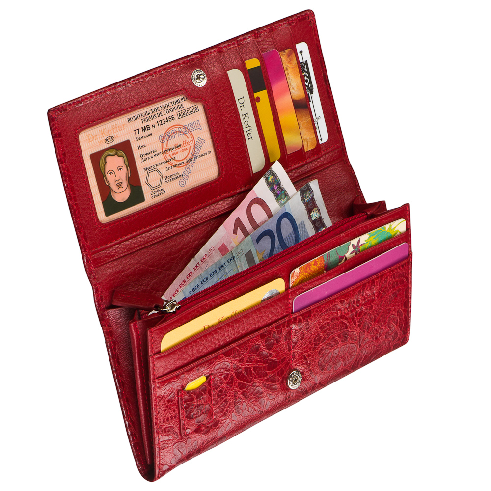Красное портмоне-бюро "Листья" Dr.Koffer X510124-212-12
