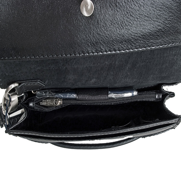 Черная кожаная сумка-визитка со множеством карманов и ремешком Dr.Koffer B402107-02-04
