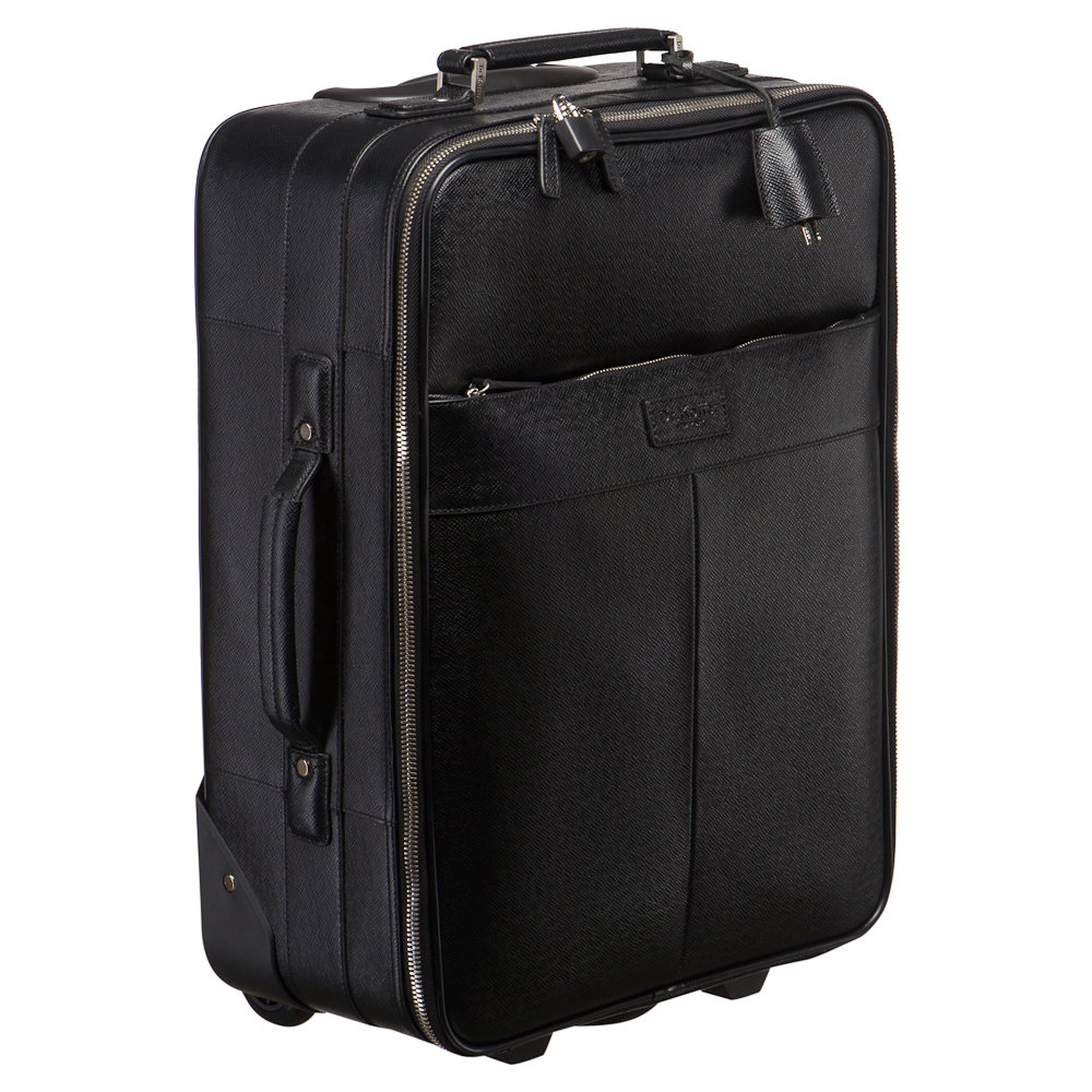 Чемодан на колесах S Dr.Koffer из натуральной кожи черный