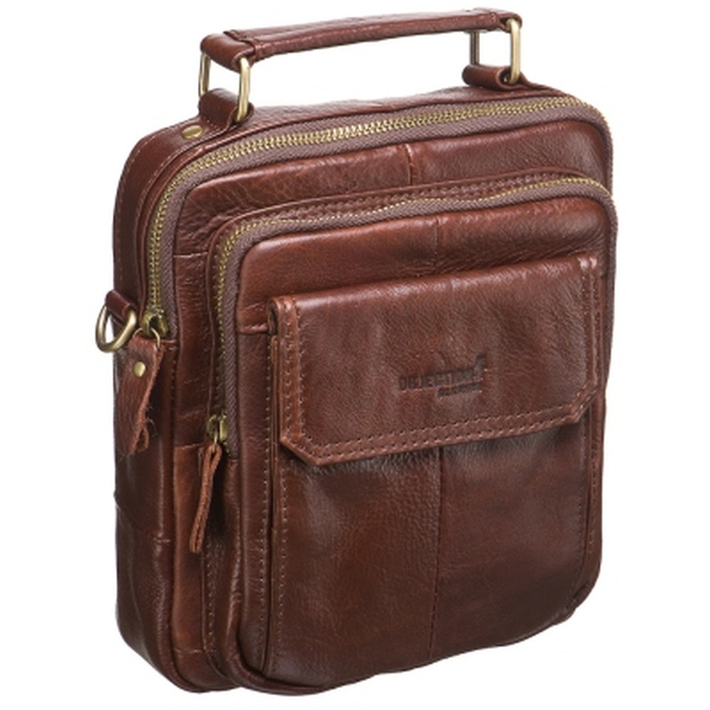 Коричневая кожаная сумка с двумя карманами на молнии Dr.Koffer 812215-21-09