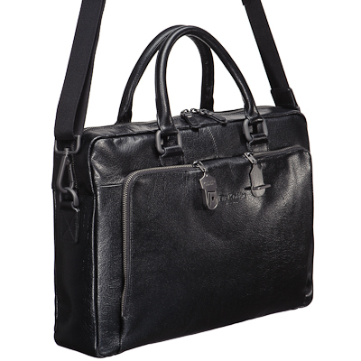 Черная кожаная сумка с жестким каркасом и плечевым ремнем Dr.Koffer B402474-133-04