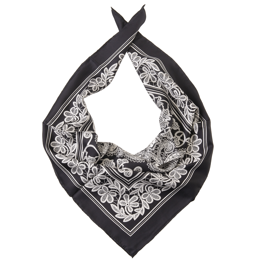 Черный женский шарф из натурального шелка с белым принтом по фону Dr.Koffer S810448-180-04