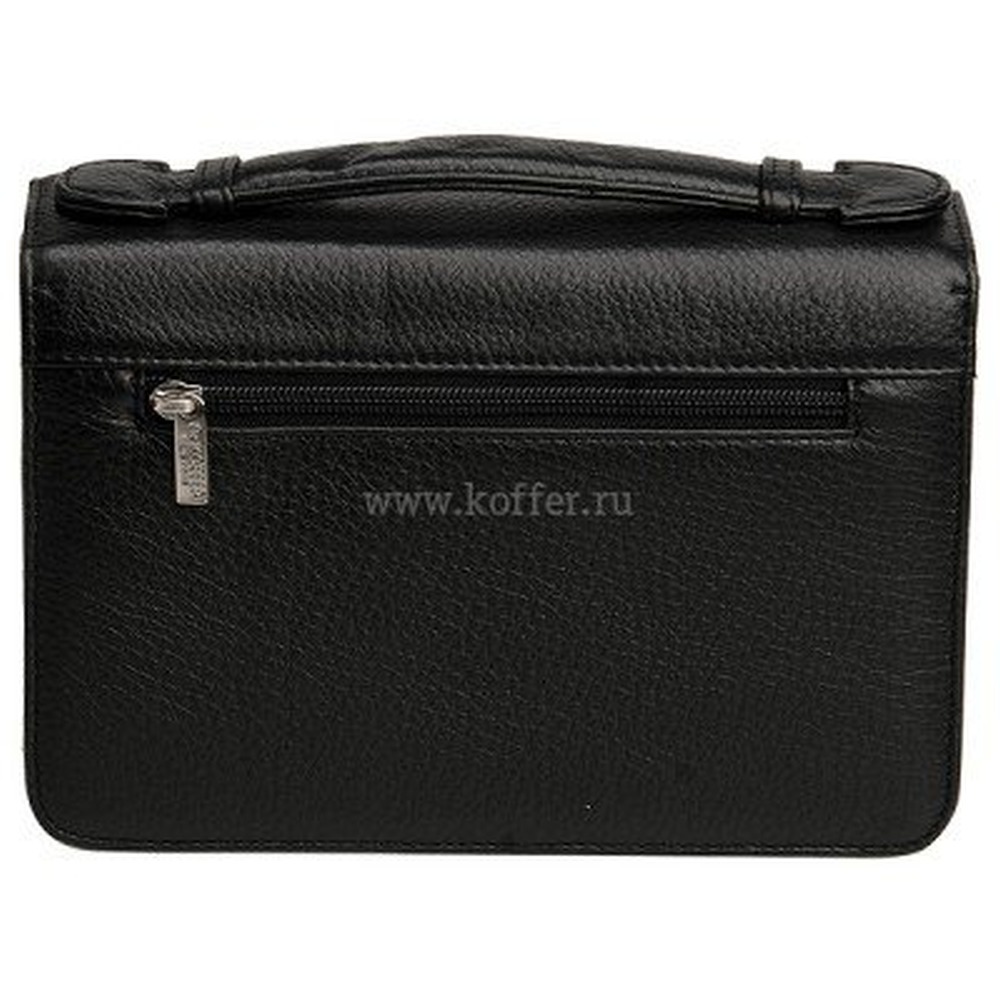 Черная кожаная сумка с большим количеством секций и карманов Dr.Koffer B402168-01-04
