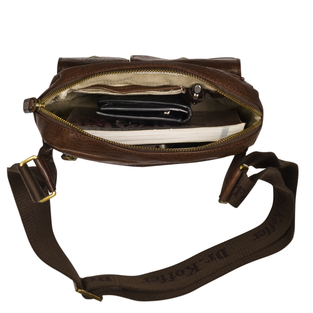 Коричневая мужская сумка из жатой кожи с двумя карманами Dr.Koffer M402511-59-09