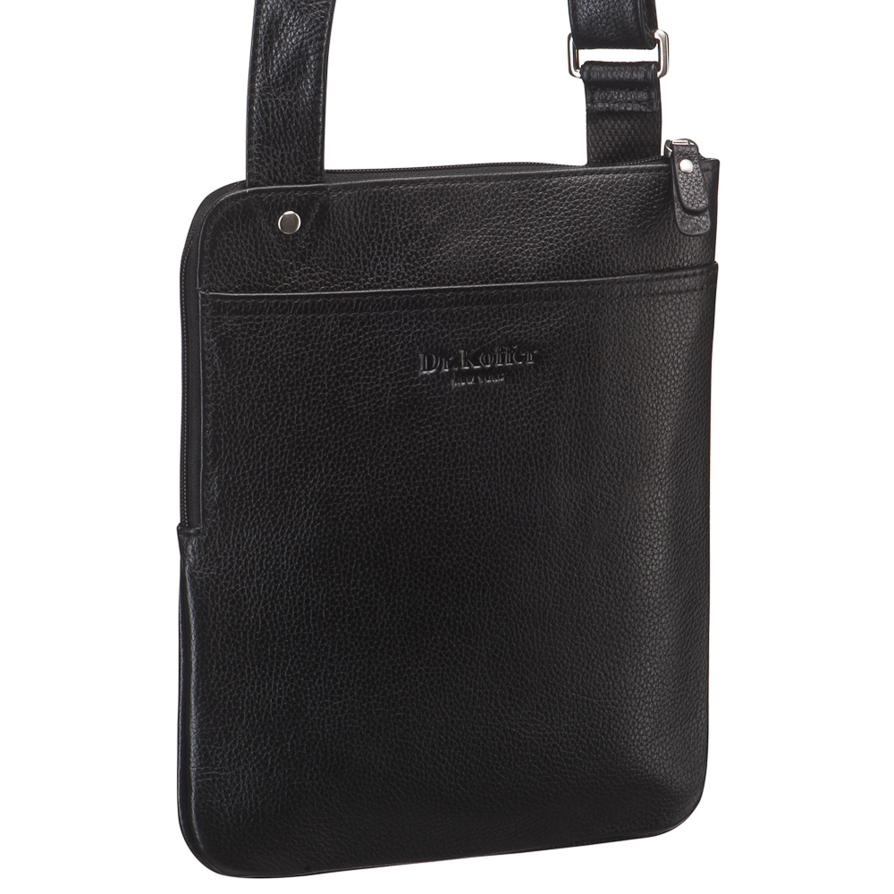 Компактная мужская черного цвета кожаная сумка через плечо Dr.Koffer M402582-220-04