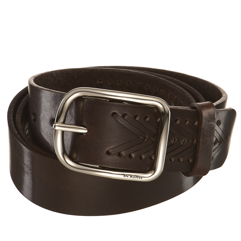Мужской ремень с теснением на поверхности и овальной пряжкой из сатинированного металла  Dr.Koffer R048V01120-186-09