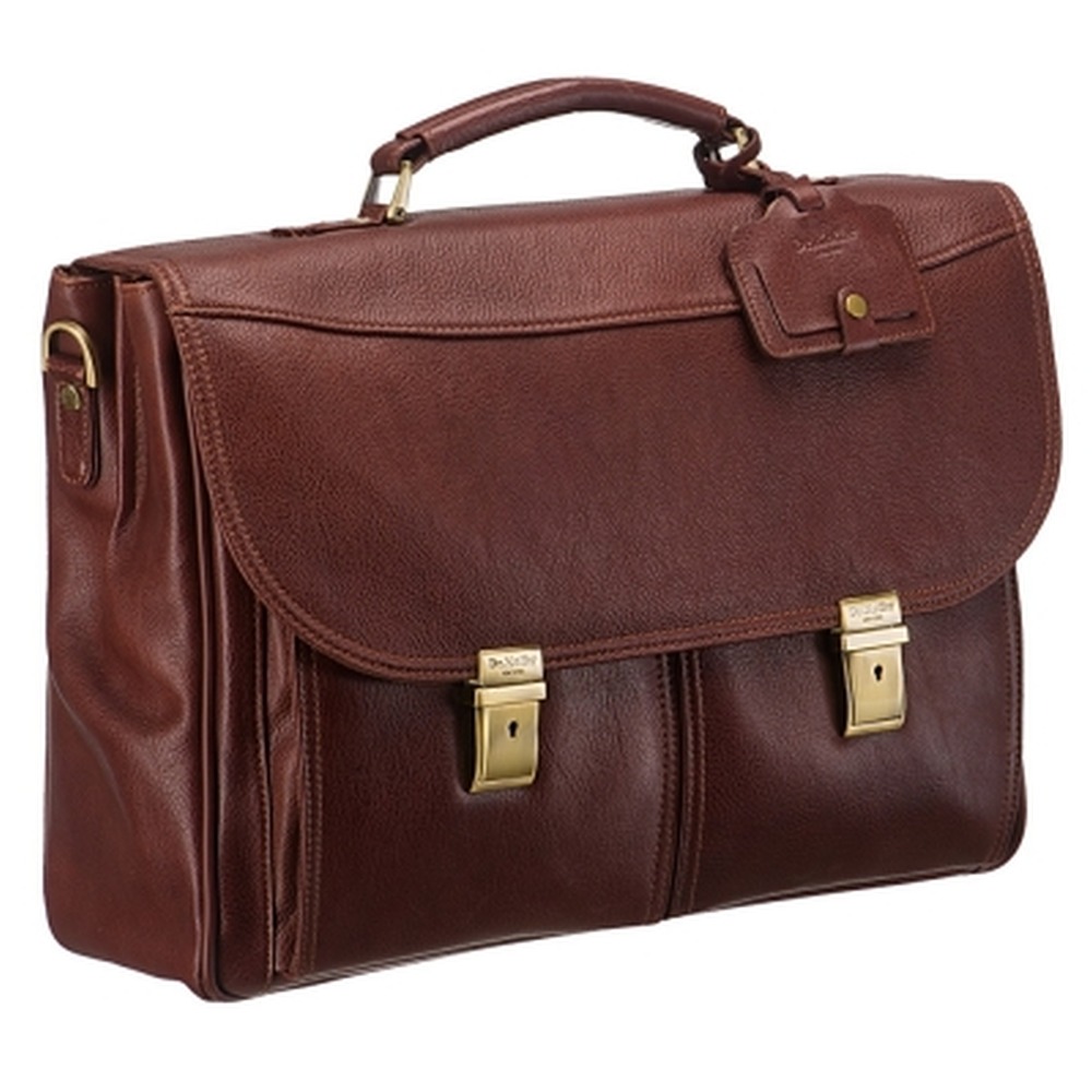 Объемный портфель с застежками на замках и съемным плечевым ремнем (коричневого цвета) Dr.Koffer B285050-02-05