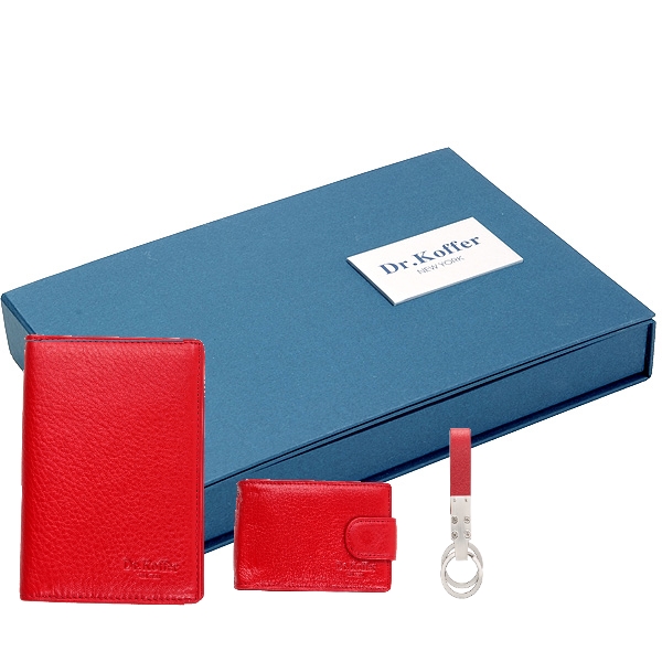 Подарочный набор: 3 предмета из кожи красного цвета Dr.Koffer X510280-01-12