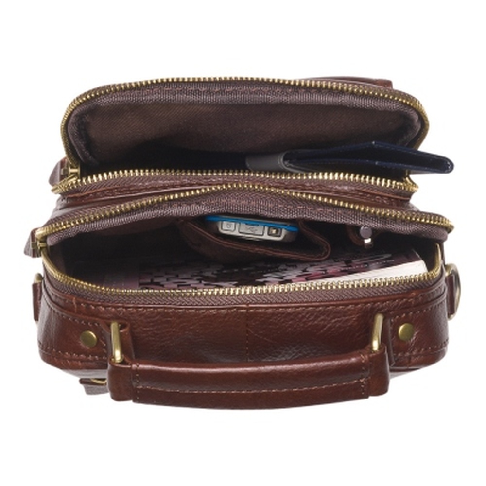 Коричневая кожаная сумка с двумя карманами на молнии Dr.Koffer 812215-21-09