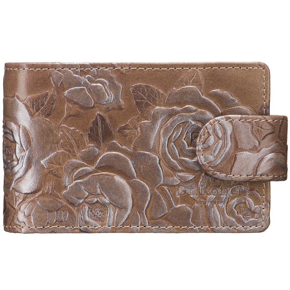 Коричневая визитница, оформленная фактурными узорами в виде роз Dr.Koffer X510151-182-61