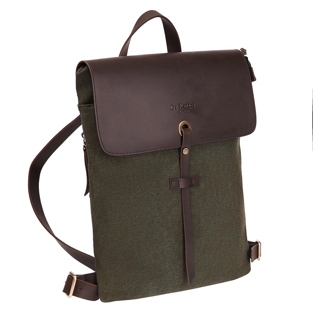 Рюкзак Dr.Koffer из канваса и натуральной кожи зеленый