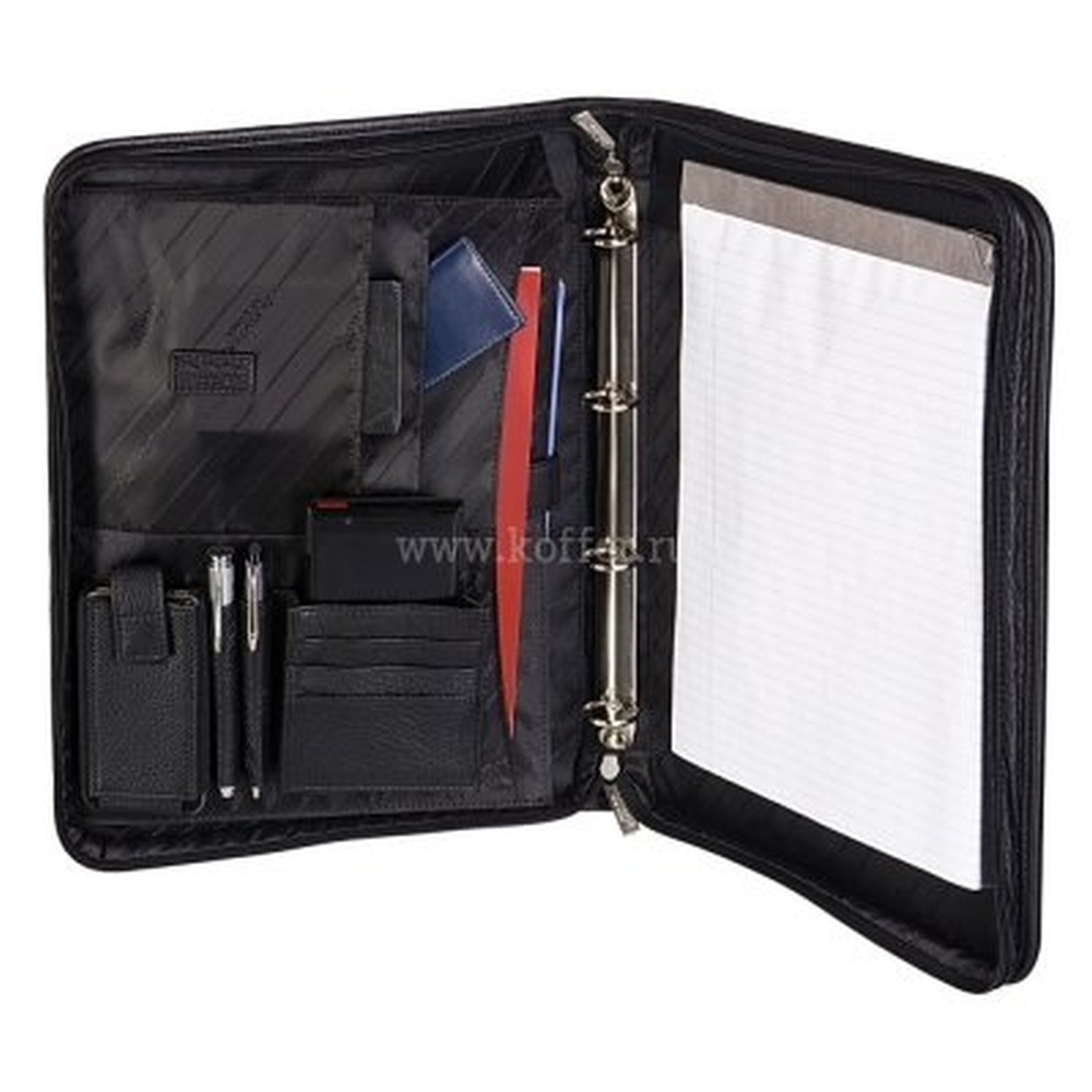 Папка для документов из черной кожи на молнии с ручкой Dr.Koffer G231980-01-04