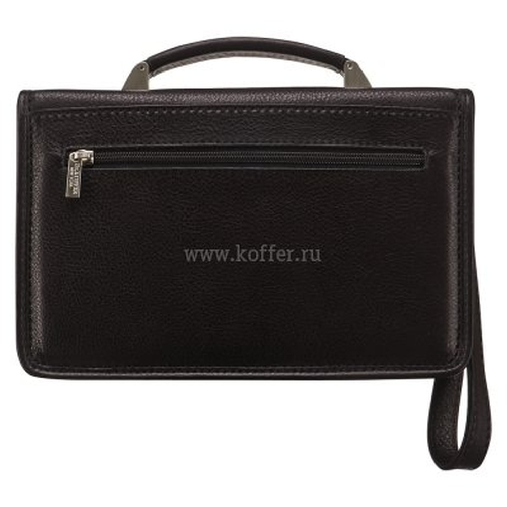 Черная кожаная сумка-визитка с основным отделением, разделенным карманом на молнии Dr.Koffer B402102-02-04