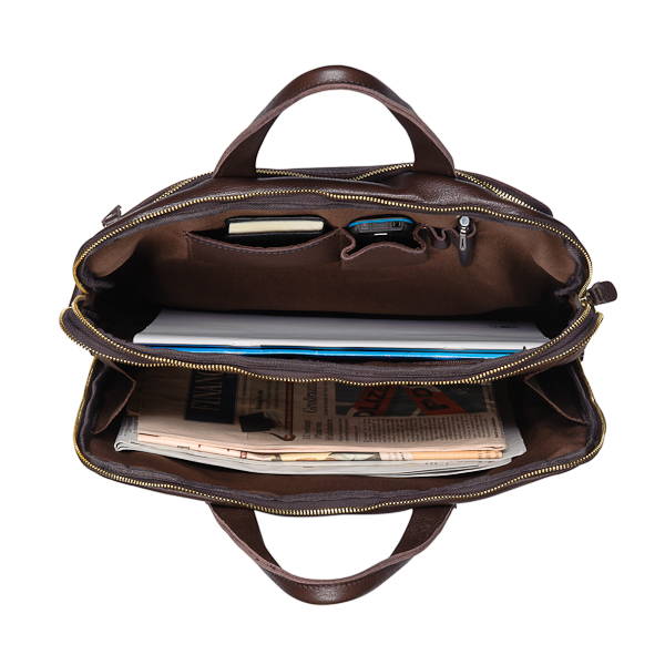 Мужская сумка-портфель коричневого цвета со съемным плечевым ремнем Dr.Koffer 6675-07-09