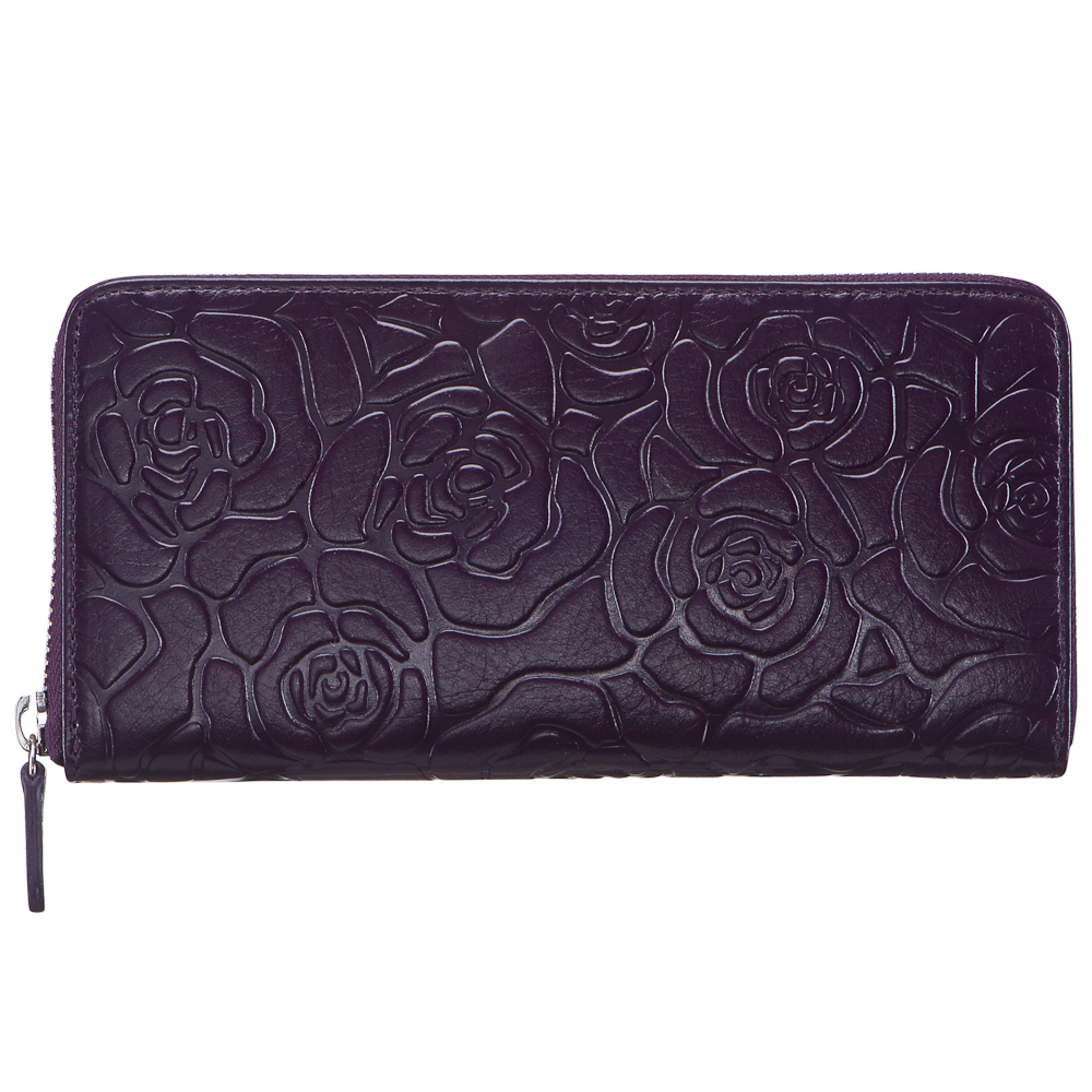 Вместительное женское портмоне из фиолетовой кожи с тиснением "розы" на молнии Dr.Koffer X510330-148-74