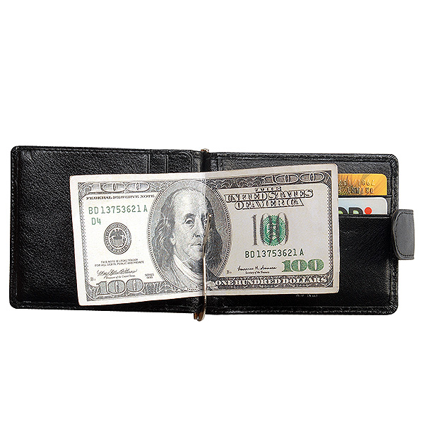 Зажим для купюр с отделением для монет из кожи черного цвета Dr.Koffer X510199-02-04