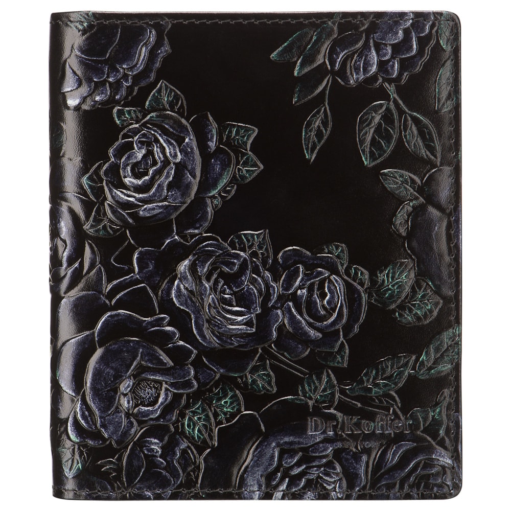 Эксклюзивная черного цвета визитница, декорированная фактурными цветами Dr.Koffer X510304-182-04