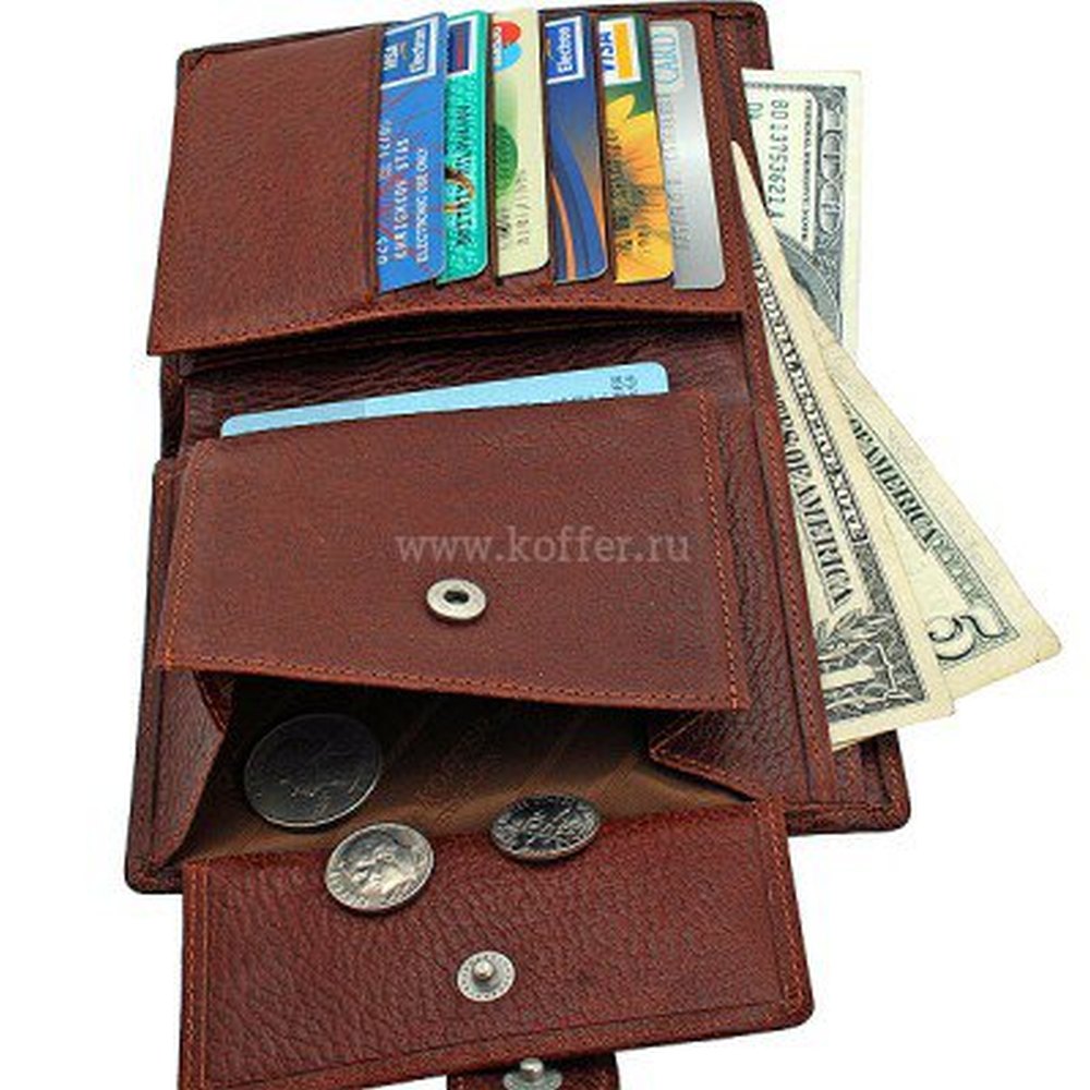 Коричневое портмоне с гнездом для авторучки и отделениями для карт, купют и монет  Dr.Koffer X241821-02-05