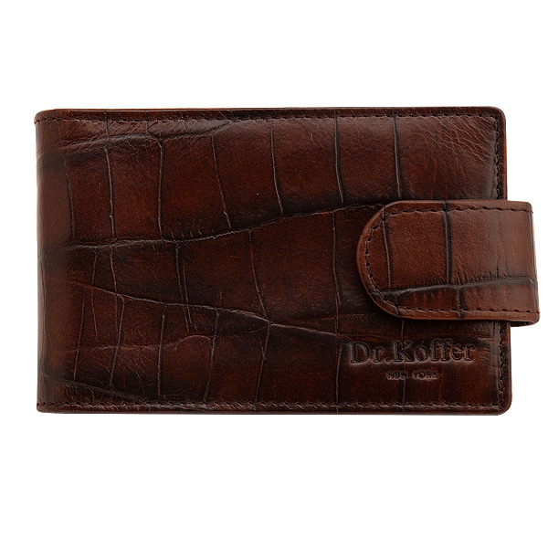 Визитница на кнопке из крокодиловой кожи коричневого цвета Dr.Koffer X510151-102-09