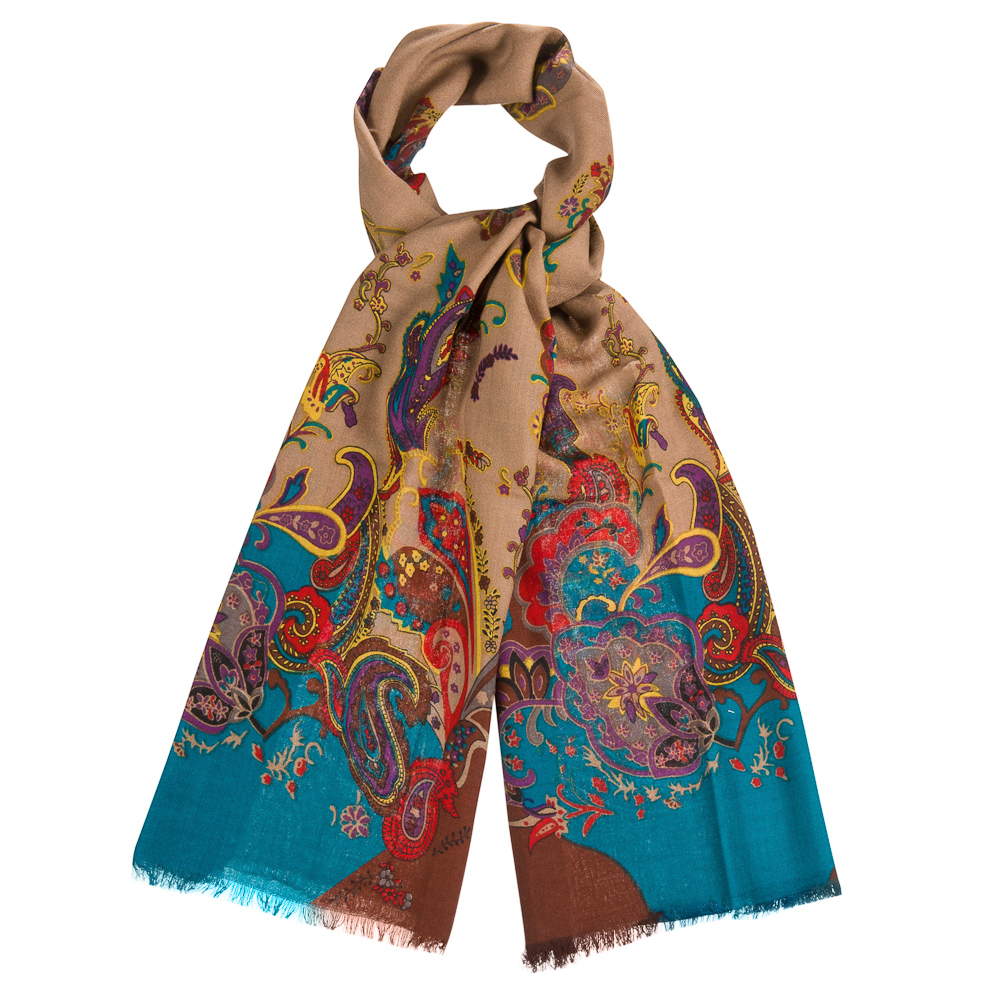 Женский шерстяной шарф с этническими принтами в дизайне Dr.Koffer S810484-135-60
