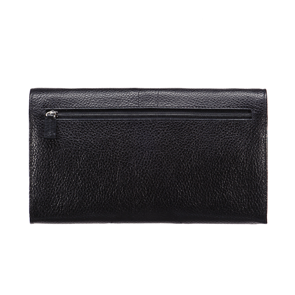 Кожаная черного цвета сумка-визитка с выдвижной ручкой-ремешком и множеством карманов Dr.Koffer X510204-02-04