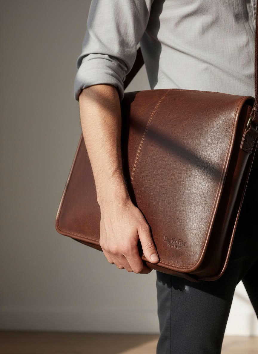 Деловая сумка Dr.Koffer из натуральной кожи темно-коричневая