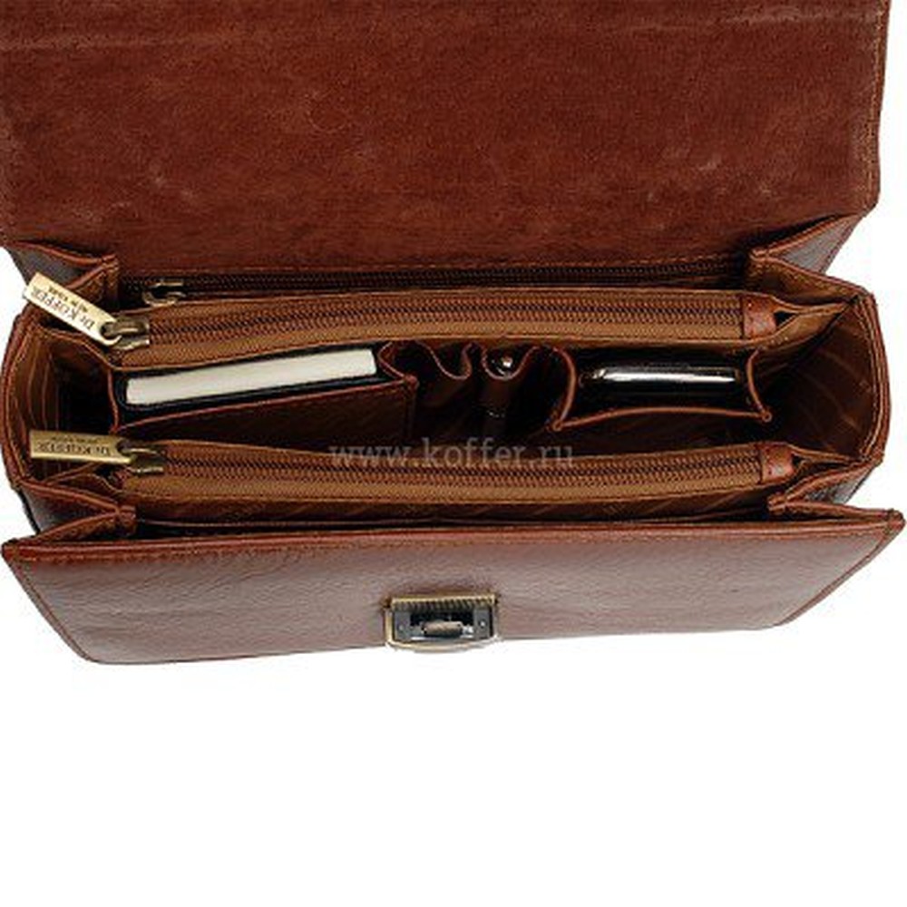 Кожаная коричневого цвета сумка с тремя отделениями и карманами-перегородками на молниях Dr.Koffer B402168-02-05