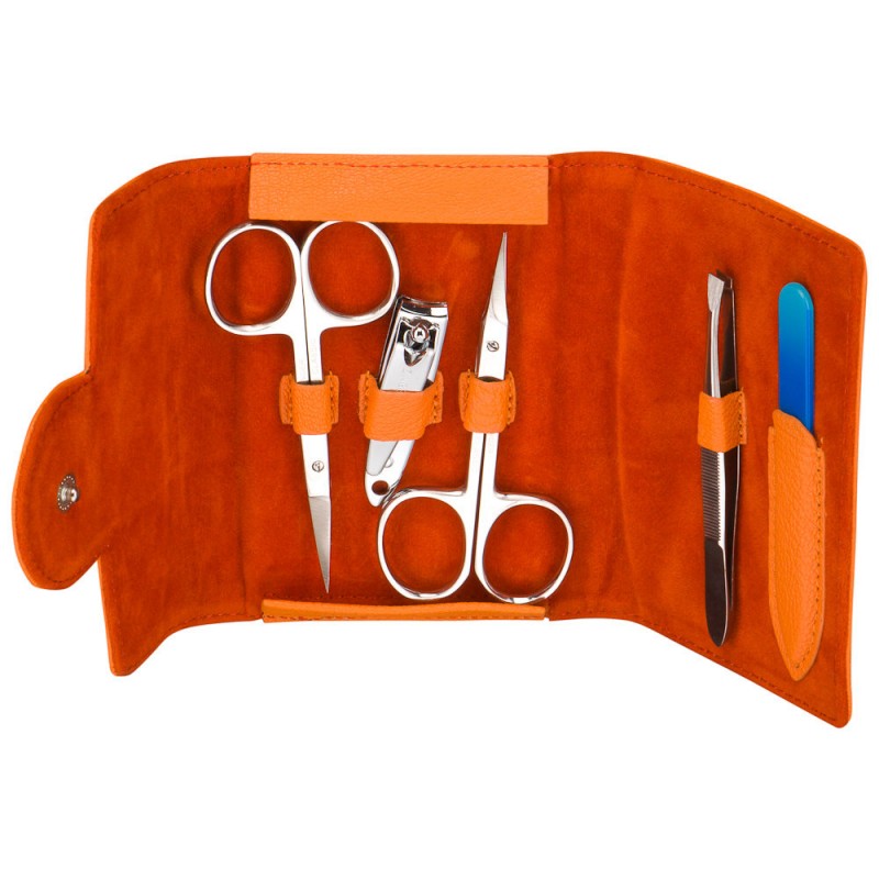 Оранжевый чехол на кнопке с набором для маникюра внутри Dr.Koffer X510323-170-58