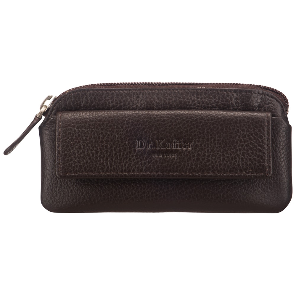 Ключница из зернистой темно-коричневой кожи на молнии с кармашком Dr.Koffer X510301-220-09