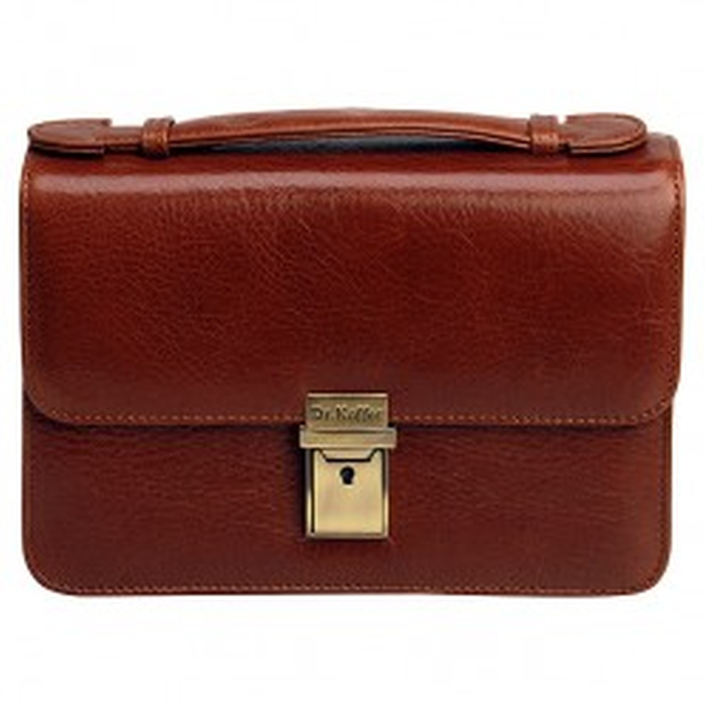 Кожаная коричневого цвета сумка с тремя отделениями и карманами-перегородками на молниях Dr.Koffer B402168-02-05