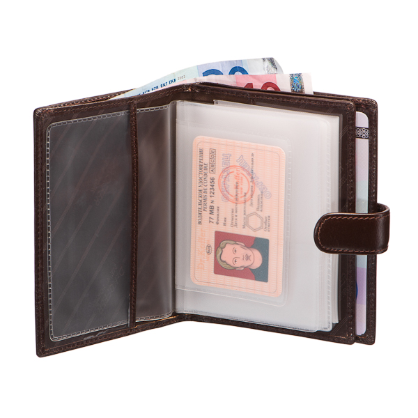 Портмоне-обложка для автодокументов и паспорта из гладкой темно-коричневой кожи Dr.Koffer X510137-42-09