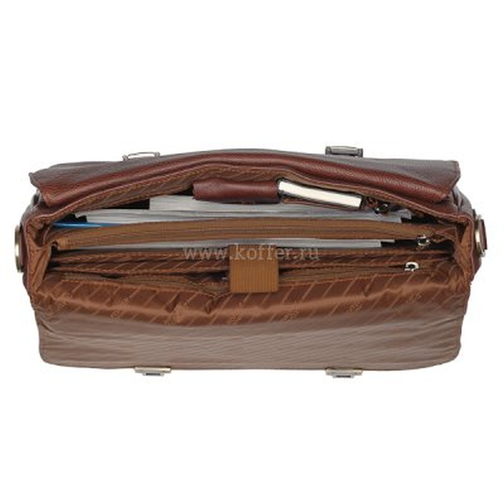 Вместительный портфель в стиле "ретро" с плечевым ремнем на карабинах (коричневого цвета)  Dr.Koffer B393160-02-05