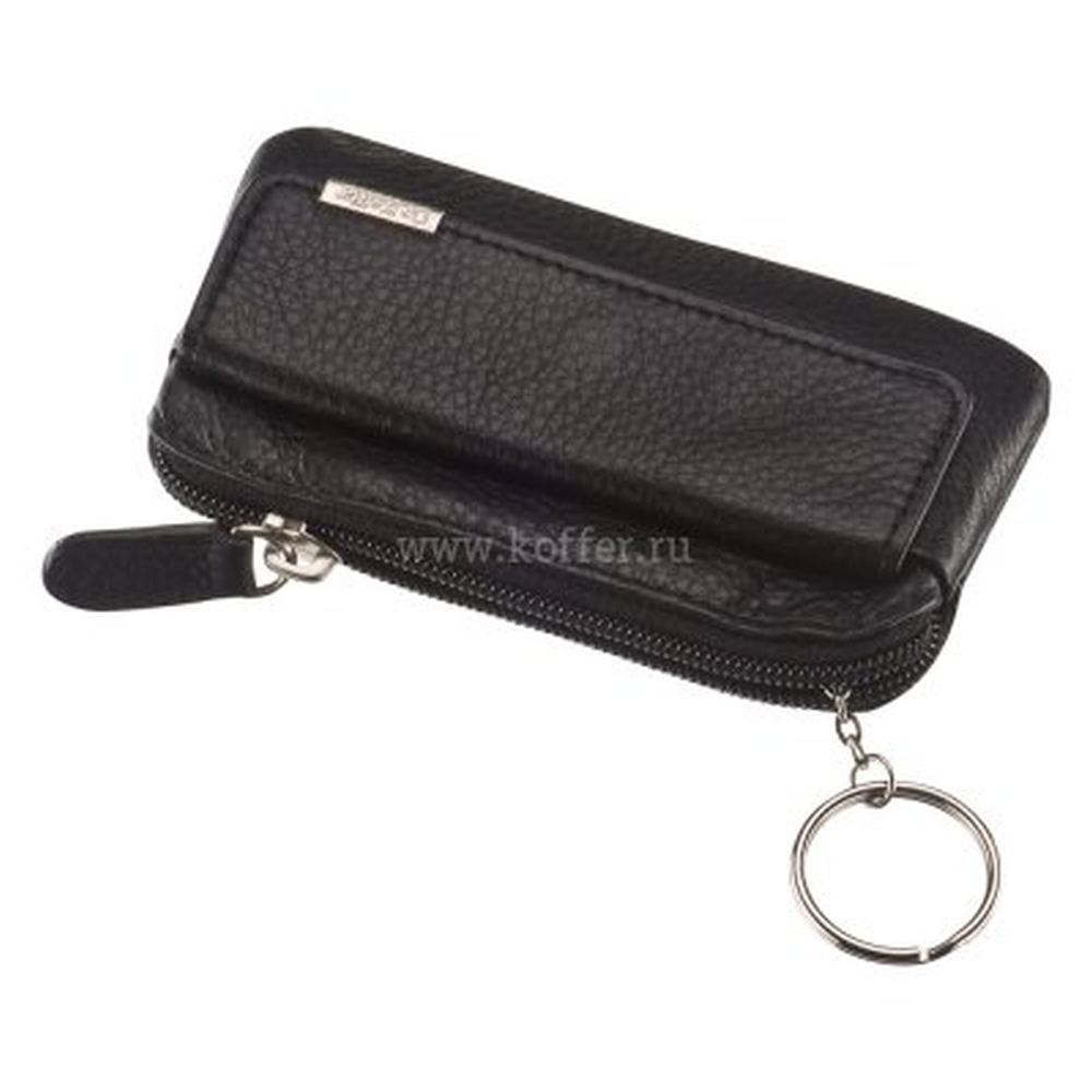 Ключница черного цвета на молнии с наружным карманом на кнопке Dr.Koffer X244461-01-04