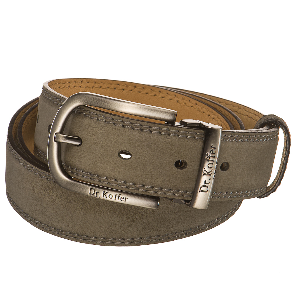 Замшевый ремень фисташкового цвета с декоративной строчкой и матовой пряжкой  Dr.Koffer R040B06120-120-77