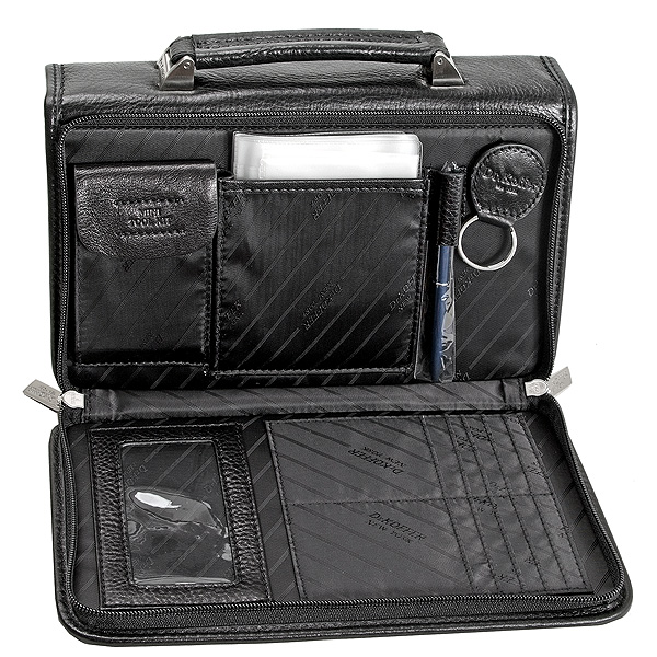 Мужская сумка-визитка из черной кожи с распашной секцией на круговой молнии Dr.Koffer B402309-02-04
