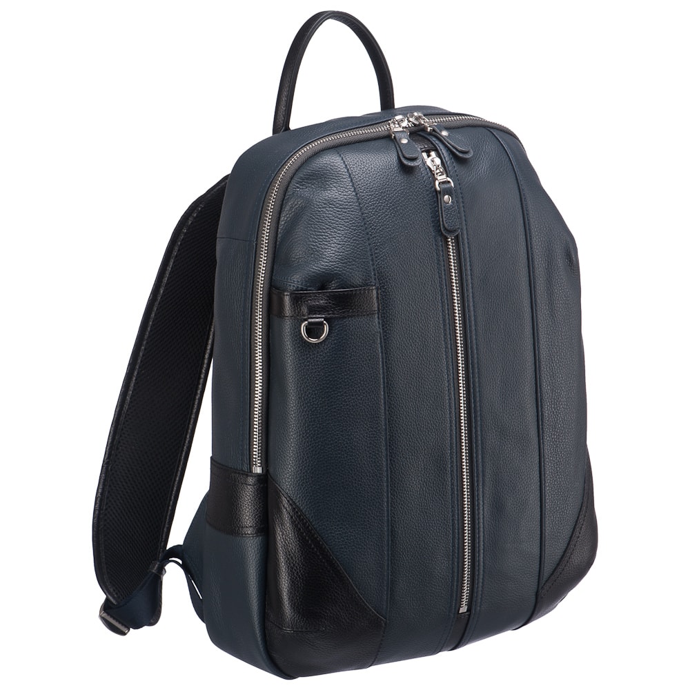 Мужской рюкзак из натуральной кожи синего цвета с отделкой из черной кожи с большим количеством карманов Dr.Koffer M402593-220-60/04