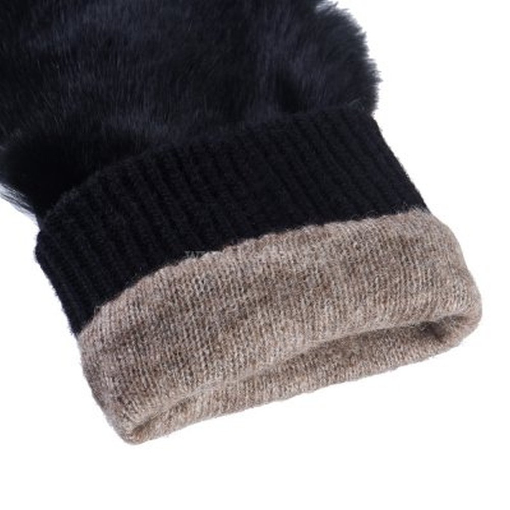 Черные рукавицы с кроличьим мехом Dr.Koffer H690101-98-04