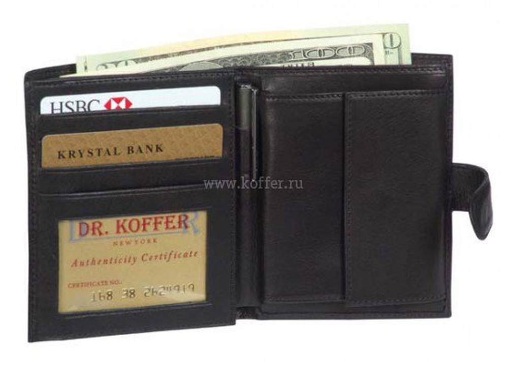 Черное мужское портмоне с авторучкой и клапаном на кнопке Dr.Koffer X241831-01-04