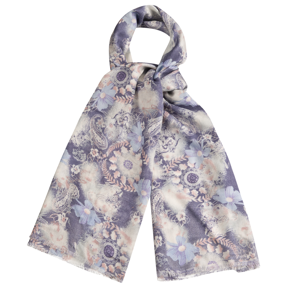 Женский шарф с нежным бело-голубым цветочным принтом  Dr.Koffer S810463-158-60