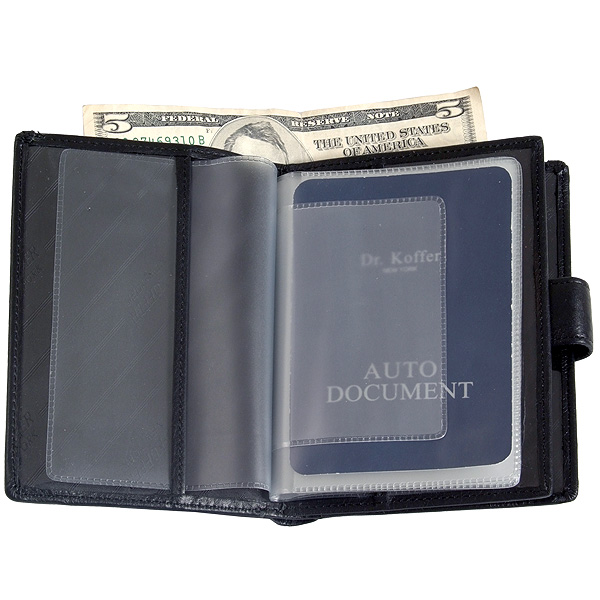 Черная обложка для паспорта на кнопке с отделениями для денег и документов Dr.Koffer X510137-01-04