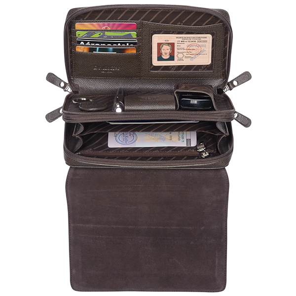 Мужская кожаная сумка визитка коричневого цвета Dr.Koffer B402499-141-09