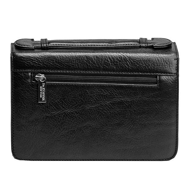 Черная кожаная сумка с тремя отделениями, перегороженных карманами на молниях Dr.Koffer B402168-02-04