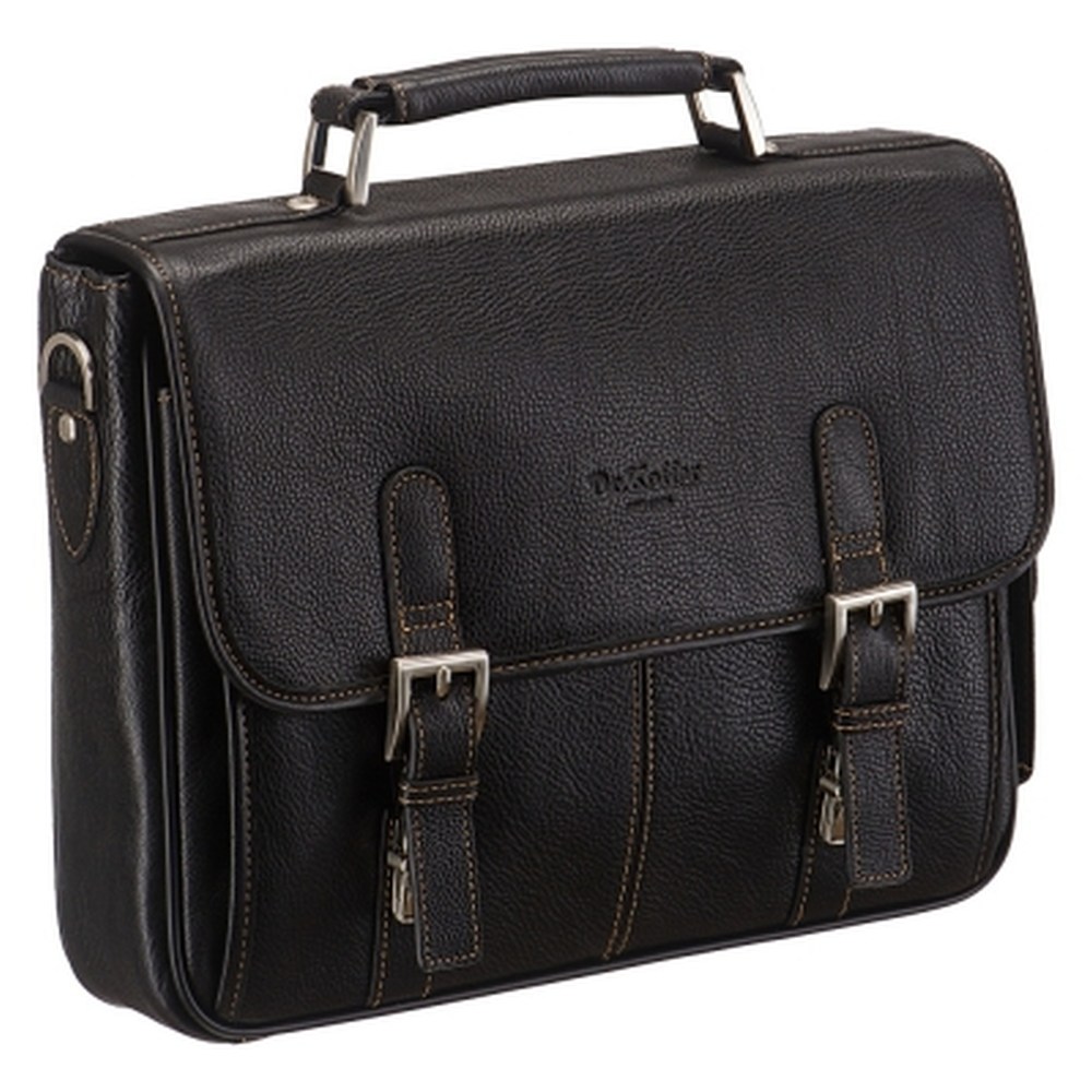 Классический портфель с хорошей эргономикой и накладным карманом для мобильного телефона (черного цвета) Dr.Koffer B393170-02-04