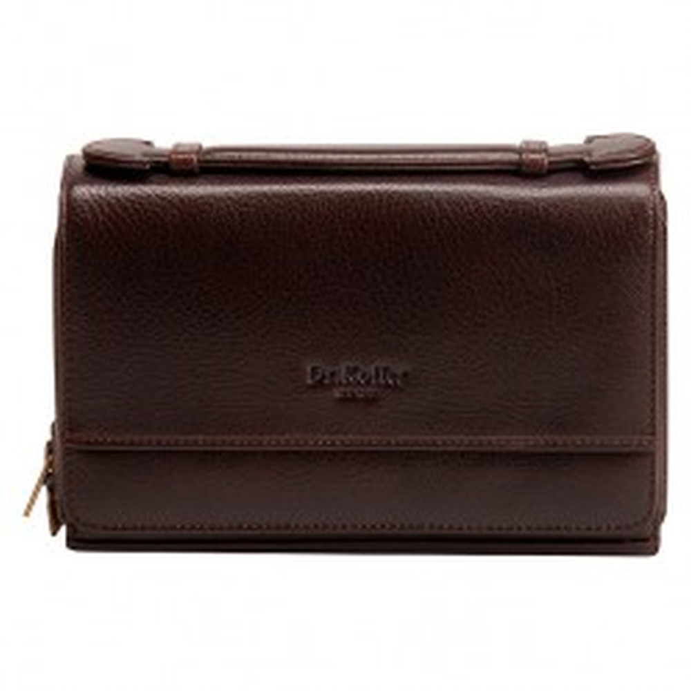 Темно-коричневая кожаная сумка с двумя отделениями, ручкой и множеством карманов Dr.Koffer B402163-02-09