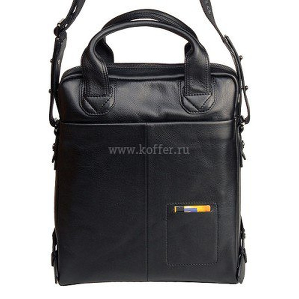 Сумка мужская из гладкой черной кожи с короткими ручками и плечевым ремнем Dr.Koffer B402316-41-04