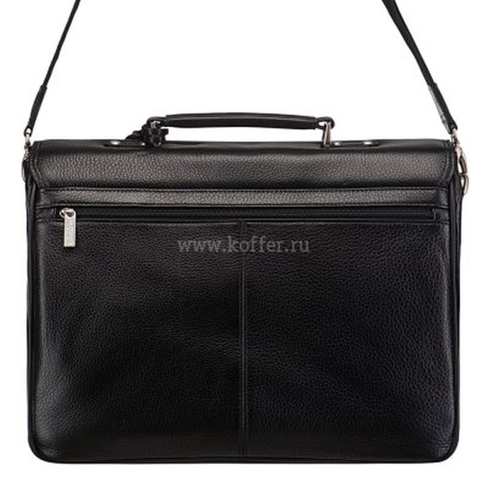 Вместительный портфель с 2-мя кнопками-шлевками на замках и съемным плечевым ремнем (черного цвета) Dr.Koffer B285050-01-04