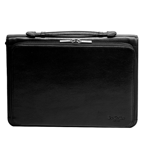 Папка на молнии из зернистой черной кожи с ручкой и плечевым ремнем Dr.Koffer G284310-02-04